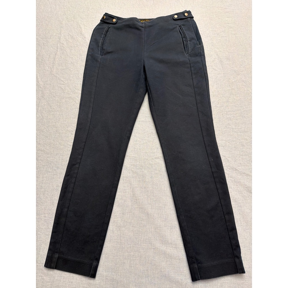 Zara Basic Womens Navy Blue Side Zip Slim Fit Trousers Size 4
